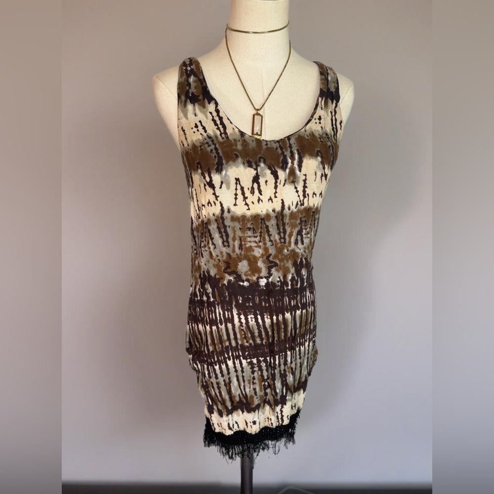 Billabong Sleeveless Knee Length Tie Die Dress Brown Black Boho Hippie Large Jr